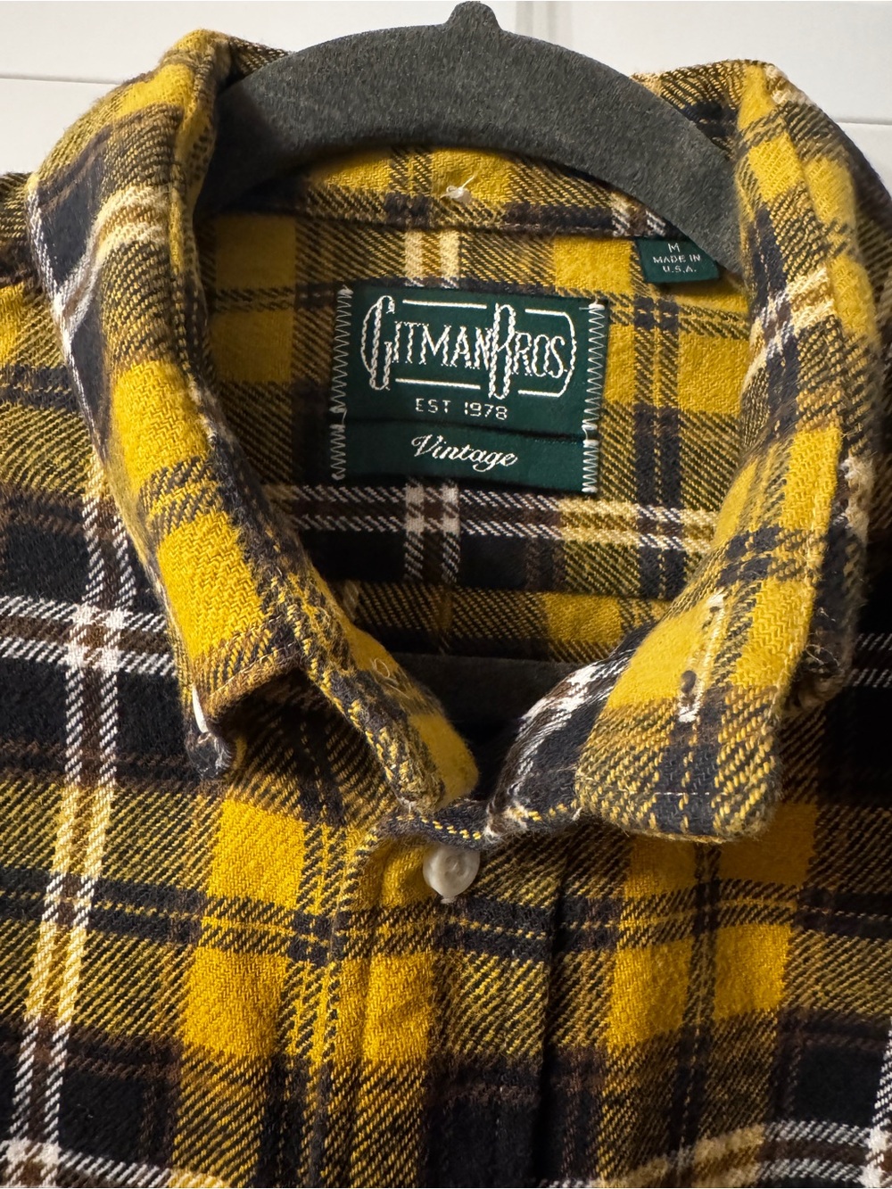 Gitman Vintage Men's Yellow and Black Plaid Button-Down Shirt